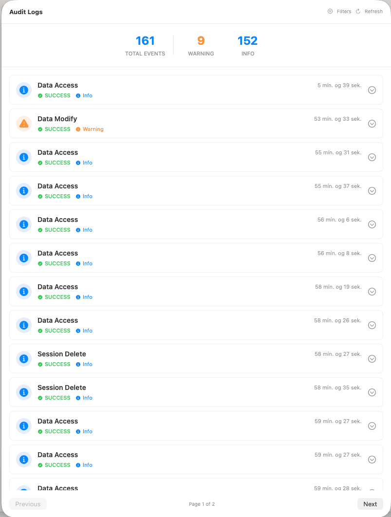Audit logs view