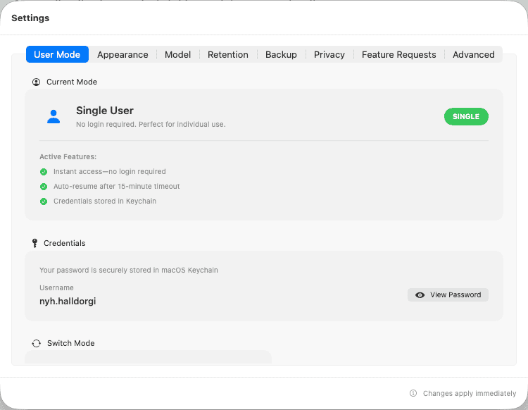 Settings window - General tab